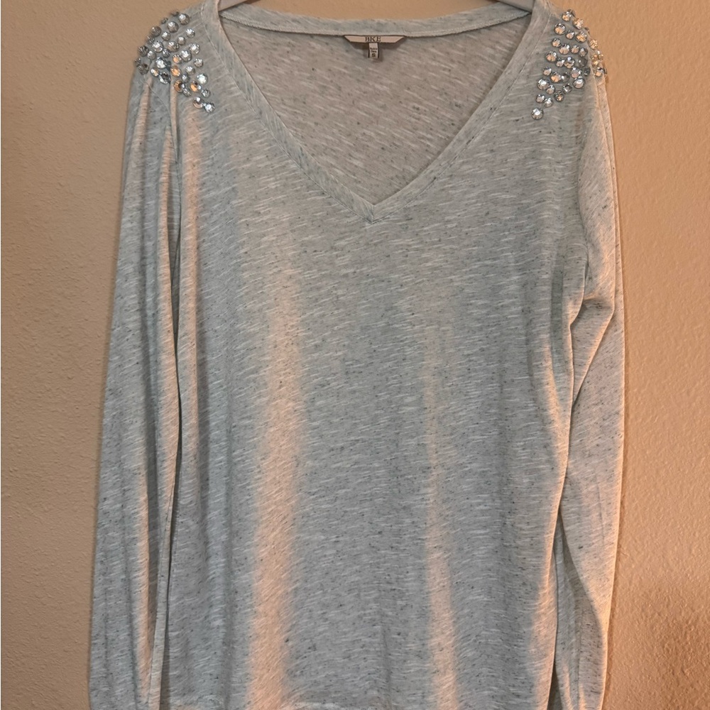BKE Light blue Embellished Long Sleeve Top